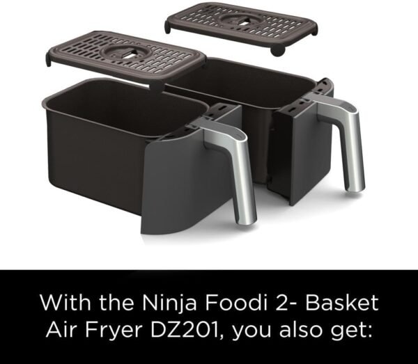 Ninja DZ201 Foodi 8 Quart 6-in-1 DualZone 2-Basket Air Fryer with 2 Independent Frying Baskets, Match Cook & Smart Finish to Roast, Broil, Dehydrate & More for Quick, Easy Meals, Grey - Image 4