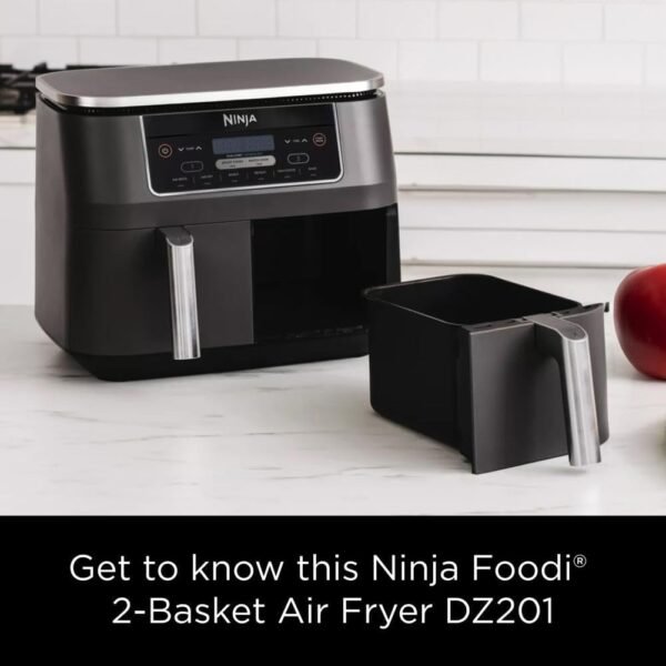Ninja DZ201 Foodi 8 Quart 6-in-1 DualZone 2-Basket Air Fryer with 2 Independent Frying Baskets, Match Cook & Smart Finish to Roast, Broil, Dehydrate & More for Quick, Easy Meals, Grey - Image 2