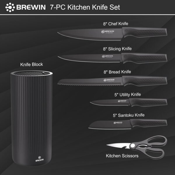 Brewin Knife Set, Kitchen Knife Set, Knives Set for Kitchen, Universal Knife Block, Utility Knife Block Set, Kitchen Essentials, New Home Essentials, Apartment Essentials, Dishwasher Safe - Image 2