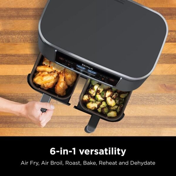 Ninja DZ201 Foodi 8 Quart 6-in-1 DualZone 2-Basket Air Fryer with 2 Independent Frying Baskets, Match Cook & Smart Finish to Roast, Broil, Dehydrate & More for Quick, Easy Meals, Grey - Image 6