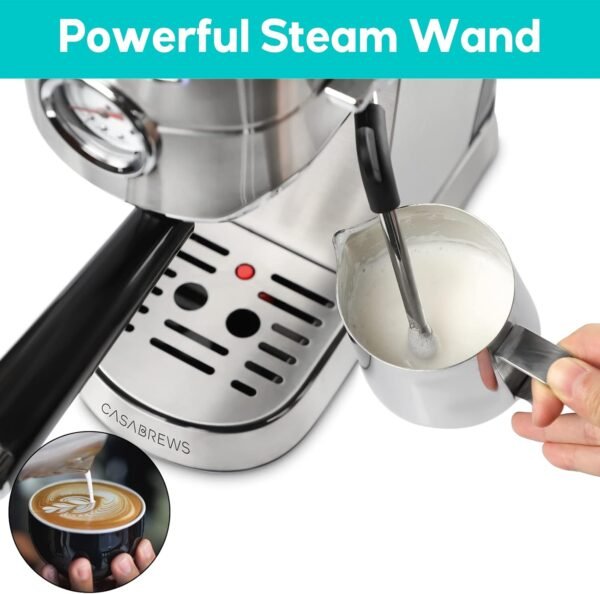 CASABREWS Espresso Machine 20 Bar, Professional Espresso Maker with Milk Frother Steam Wand, Compact Espresso Coffee Machine with 34oz Removable Water Tank for Cappuccino, Latte, Silver - Image 7