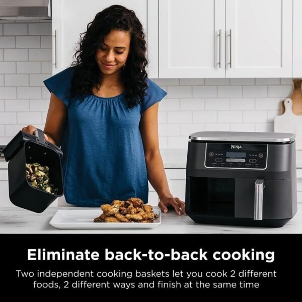 Ninja DZ201 Foodi 8 Quart 6-in-1 DualZone 2-Basket Air Fryer with 2 Independent Frying Baskets, Match Cook & Smart Finish to Roast, Broil, Dehydrate & More for Quick, Easy Meals, Grey - Image 14