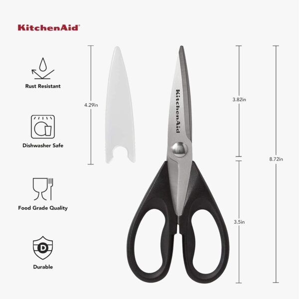 KitchenAid All Purpose Kitchen Shears with Protective Sheath Durable Stainless Steel Scissors, Dishwasher Safe, Soft Grip Comfort Handle, 8.72 Inch, Black - Image 2