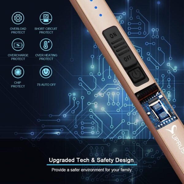 SUPRUS Electric Lighter Arc Windproof Flameless USB Lighter Rechargeable Lighter with Safety Lock for Candle BBQ Camping (champagne Gold) - Image 4