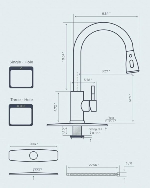 FORIOUS Kitchen Faucets, Brushed Nickel Kitchen Faucet with Pull Down Sprayer, High Arc Single Handle Stainless Steel Sink Faucets 1 or 3 Hole, Kitchen Sink Faucets for Farmhouse Camper Laundry Rv Bar - Image 2