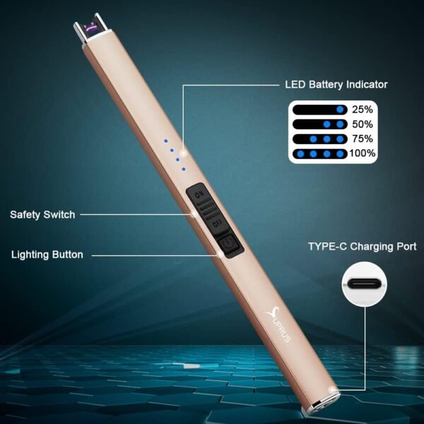 SUPRUS Electric Lighter Arc Windproof Flameless USB Lighter Rechargeable Lighter with Safety Lock for Candle BBQ Camping (champagne Gold) - Image 5