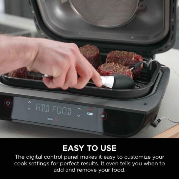 Ninja Indoor Grill, Foodi Smart XL 6-in-1 Indoor Grill with Air Fry, Roast, Bake, Broil & Dehydrate, Smart Thermometer, Black/Silver, FG551 - Image 2