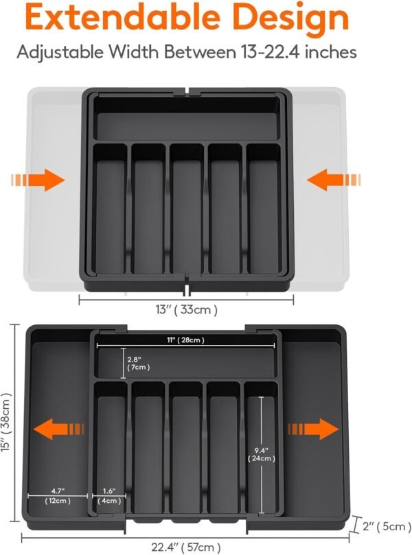 Lifewit Silverware Drawer Organizer, Expandable Utensil Tray for Kitchen, BPA Free Flatware and Cutlery Holder, Adjustable Plastic Storage for Spoons Forks Knives, Large, Black - Image 4