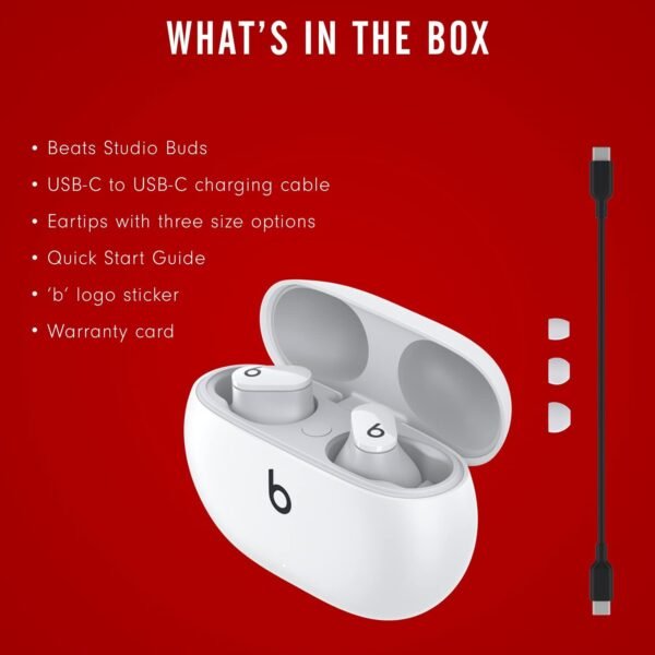 Beats Studio Buds - True Wireless Noise Cancelling Earbuds - Compatible with Apple & Android, Built-in Microphone, IPX4 Rating, Sweat Resistant Earphones, Class 1 Bluetooth Headphones - White - Image 6