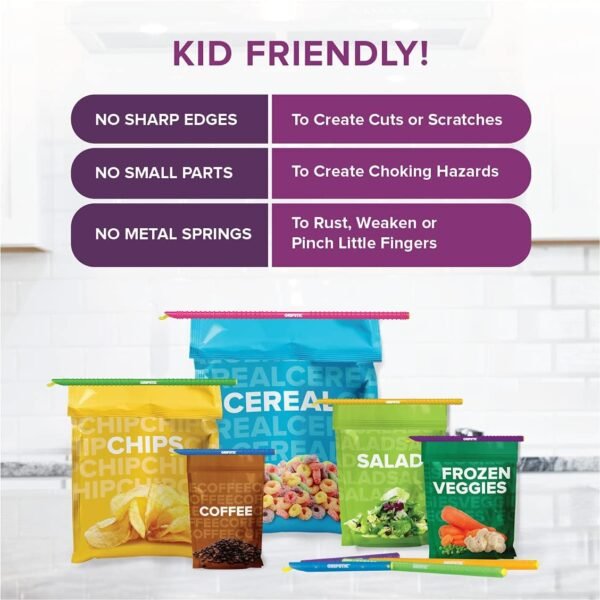 GripStic Bag Clips. 12pc Durable Food Clip Set for Kitchen Storage. Reusable Chip Bag Clips. Color Coded Bag Closure Sticks Provide Air Tight Seal. Durable Cereal Bag Clips. Chip Clips Reinvented. - Image 4