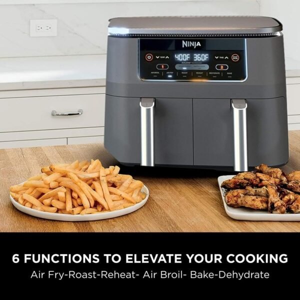 Ninja DZ201 Foodi 8 Quart 6-in-1 DualZone 2-Basket Air Fryer with 2 Independent Frying Baskets, Match Cook & Smart Finish to Roast, Broil, Dehydrate & More for Quick, Easy Meals, Grey - Image 8