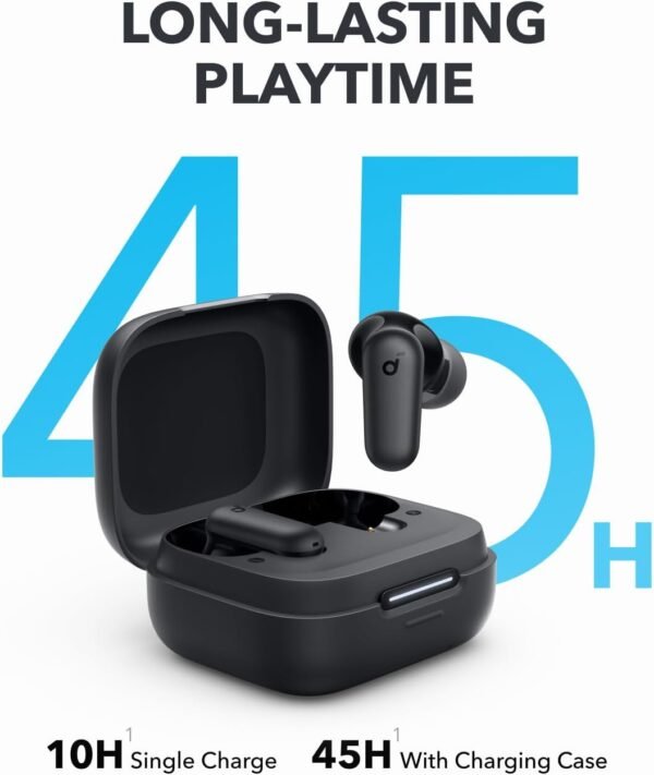 Soundcore P30i by Anker Noise Cancelling Earbuds, Strong and Smart Noise Cancelling, Powerful Bass, 45H Playtime, 2-in-1 Case and Phone Stand, IP54, Wireless Earbuds, Bluetooth 5.4 (Black) - Image 3