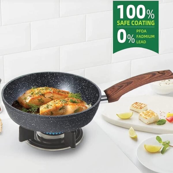 Kitchen Academy Induction Cookware Sets - 12 Piece Cooking Pan Set, Granite Black Nonstick Pots and Pans Set - Image 2