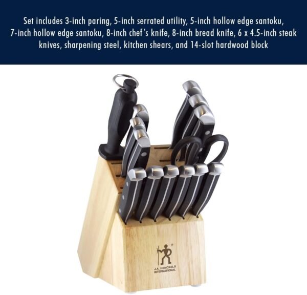 HENCKELS Premium Quality 15-Piece Knife Set with Block, Razor-Sharp, German Engineered Knife Informed by over 100 Years of Masterful Knife Making, Lightweight and Strong, Dishwasher Safe - Image 3