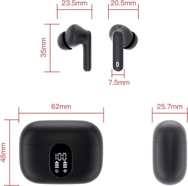 Wireless Earbuds, Bluetooth 5.3 Headphones Bass Stereo, Ear Buds with Noise Cancelling Mic LED Display, IP7 Waterproof in Ear Earphones, 36H Playtime for Laptop Pad Phones Sports Workout, Black - Image 5