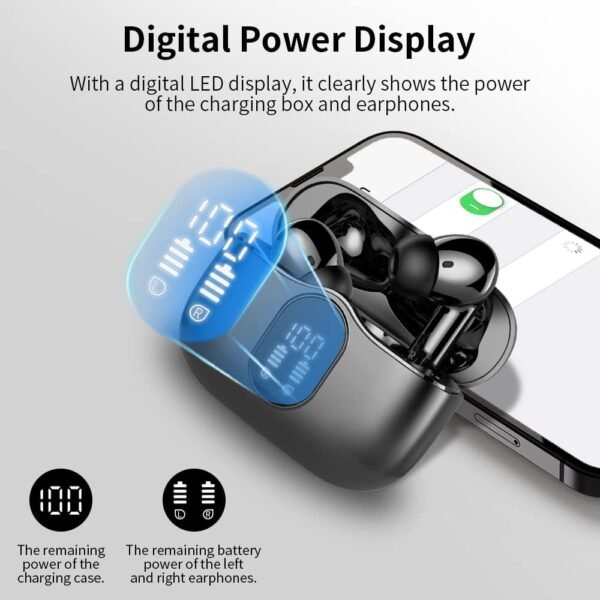 Wireless Earbuds, Bluetooth 5.3 Headphones Bass Stereo, Ear Buds with Noise Cancelling Mic LED Display, IP7 Waterproof in Ear Earphones, 36H Playtime for Laptop Pad Phones Sports Workout, Black - Image 6