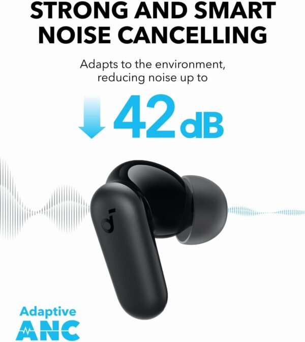 Soundcore P30i by Anker Noise Cancelling Earbuds, Strong and Smart Noise Cancelling, Powerful Bass, 45H Playtime, 2-in-1 Case and Phone Stand, IP54, Wireless Earbuds, Bluetooth 5.4 (Black) - Image 4