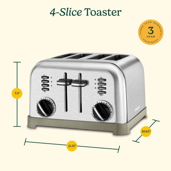 Cuisinart 4 Slice Toaster Oven, Brushed Stainless, CPT-180P1 - Image 8