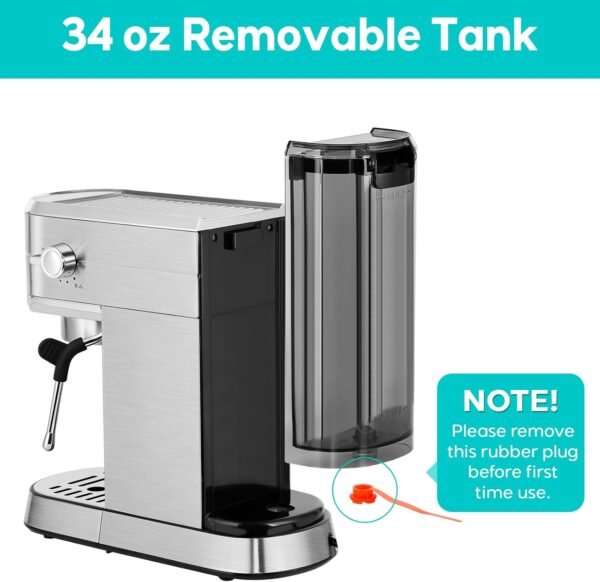 CASABREWS Espresso Machine 20 Bar, Professional Espresso Maker with Milk Frother Steam Wand, Compact Espresso Coffee Machine with 34oz Removable Water Tank for Cappuccino, Latte, Silver - Image 8