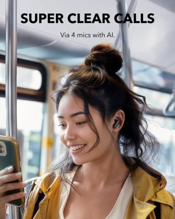 Soundcore P30i by Anker Noise Cancelling Earbuds, Strong and Smart Noise Cancelling, Powerful Bass, 45H Playtime, 2-in-1 Case and Phone Stand, IP54, Wireless Earbuds, Bluetooth 5.4 (Black) - Image 5