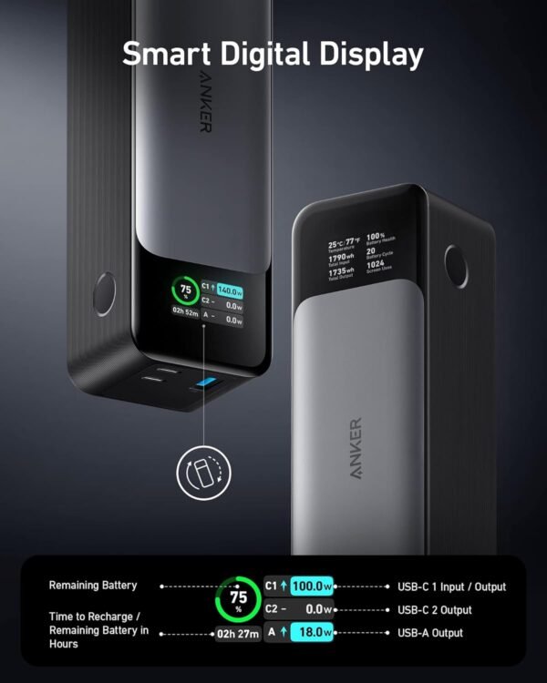 Anker 737 Power Bank, 24,000mAh 3-Port Laptop Portable Charger with 140W Output, Smart Digital Display, Compatible with iPhone 16/15/14/13 Series, Vision Pro, Samsung, MacBook, Dell, AirPods, and More - Image 10
