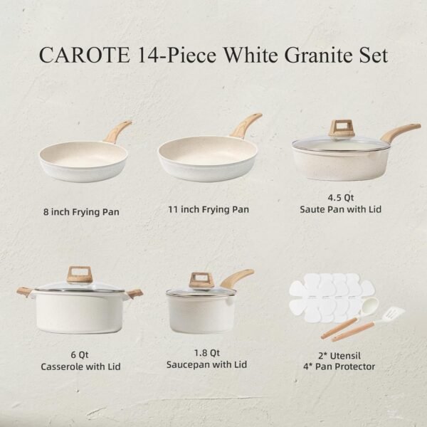 CAROTE 14 Pcs Pots and Pans Set Nonstick,Cookware Set Kitchen Cooking Set with Utensil and Pan Protectors - Image 2