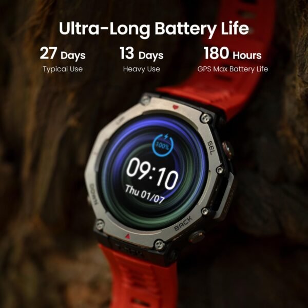 Amazfit T-Rex 3 Rugged/Military Smart Watch 48mm, GPS (with Privacy), Offline Maps, Long Battery Life,328 Feet Water-Resistant, 170 Fitness/Sport Modes, AI, Voice Control, for Android or iPhone, Black - Image 3