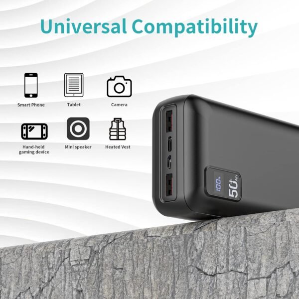 Power Bank 50000mAh 22.5W Fast Charging Portable Charger USB-C Quick Charge with 3 Outputs & 2 Inputs LED Display Huge Capacity External Battery Pack for Most Electronic Devices on The Market - Image 4