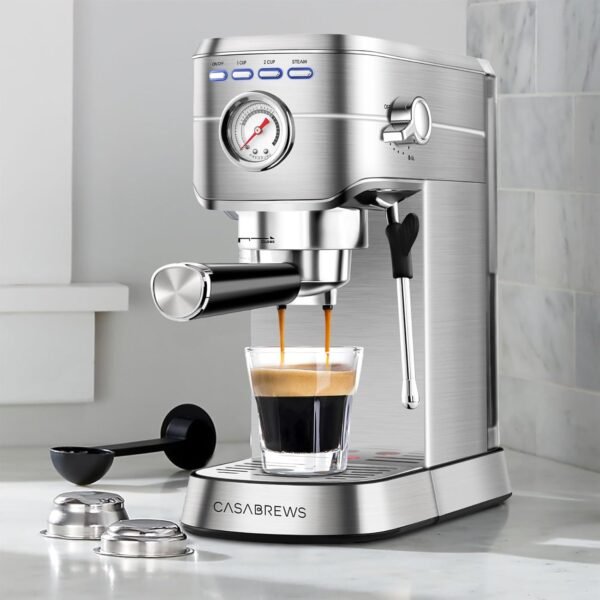 CASABREWS Espresso Machine 20 Bar, Professional Espresso Maker with Milk Frother Steam Wand, Compact Espresso Coffee Machine with 34oz Removable Water Tank for Cappuccino, Latte, Silver - Image 3
