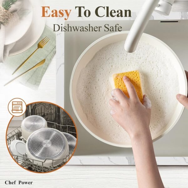 Ceramic Cookware Set Non Toxic with Detachable Handles, Healthy Nonstick Pans and Pots Set 19 Pcs, Induction Dishwasher Oven Safe Kitchen Set, PFAS PFOA & PTFE Free, Cream White - Image 2