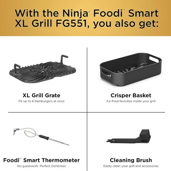 Ninja Indoor Grill, Foodi Smart XL 6-in-1 Indoor Grill with Air Fry, Roast, Bake, Broil & Dehydrate, Smart Thermometer, Black/Silver, FG551 - Image 3