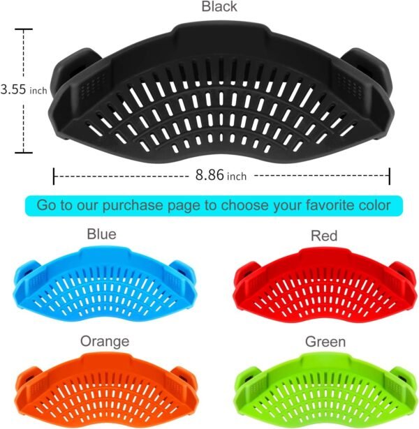 AUOON Clip On Strainer Silicone for All Pots and Pans, Pasta Strainer Clip on Food Strainer for Meat Vegetables Fruit Silicone Kitchen Colander - Image 5