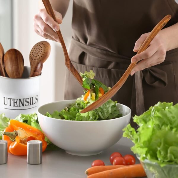 Zulay Kitchen 6-Piece Wooden Spoons for Cooking - Smooth Finish Teak Wooden Utensils for Cooking - Soft Comfort-Grip Wood Spoons for Cooking - Non-Stick Wooden Cooking Utensils - Wooden Spoon Sets - Image 2