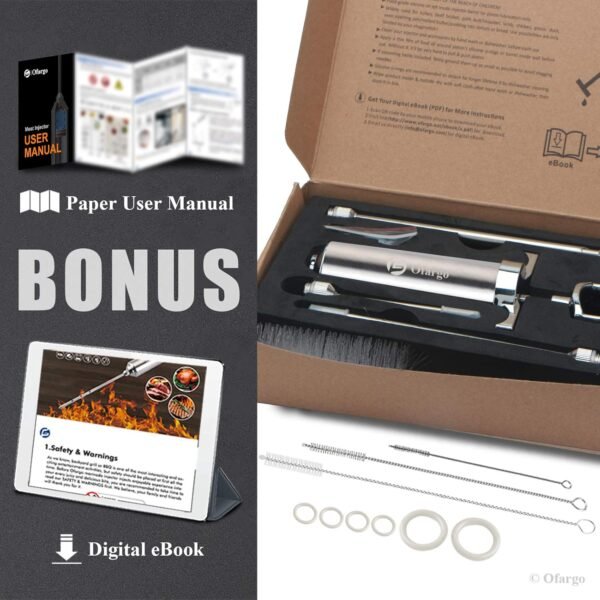 Ofargo 304-Stainless Steel Meat Injector Syringe Kit with 4 Marinade Needles for BBQ Grill Smoker, 2-oz Large Capacity, Both Paper User Manual and E-Book Recipe - Image 4
