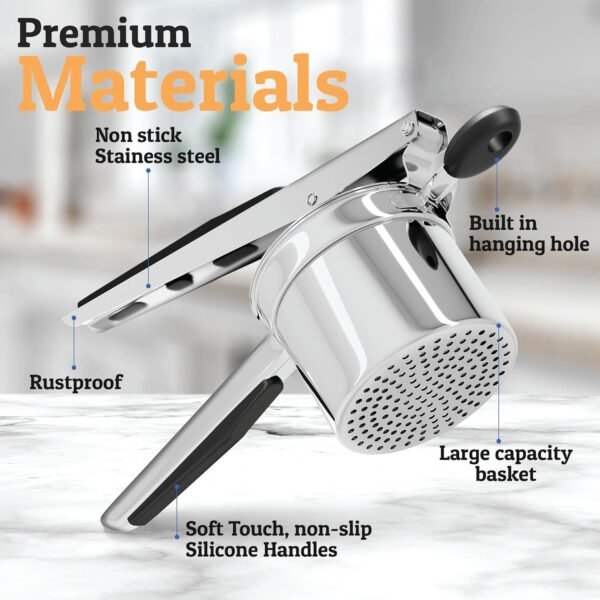 PriorityChef Large 15oz Potato Ricer, Heavy Duty Stainless Steel Potato Masher and Ricer Kitchen Tool, Press and Mash Kitchen Gadget For Perfect Mashed Potatoes - Everytime - Image 3