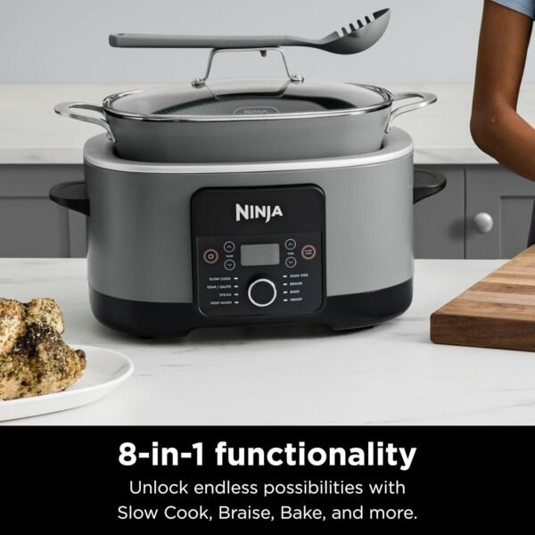 Ninja MC1001 Foodi PossibleCooker PRO 8.5 Quart Multi-Cooker, with 8-in-1 Slow Cooker, Dutch Oven, Steamer, Glass Lid Integrated Spoon, Nonstick, Oven Safe Pot to 500°F, Sea Salt Gray - Image 3