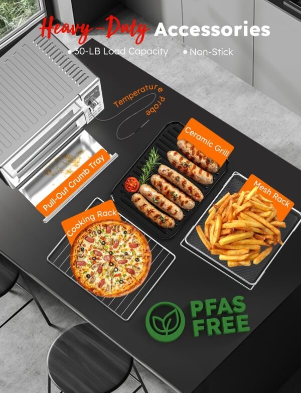 Nuwave Bravo XL Pro Air Fryer Toaster Oven with Grill Combo, 2024 New Ultra-Fast Convection System, 35% Crispier, 2X More Even, 142 Presets, 50-500F, Smarter Probe, PFAS Free, 30QT, Stainless Steel - Image 8