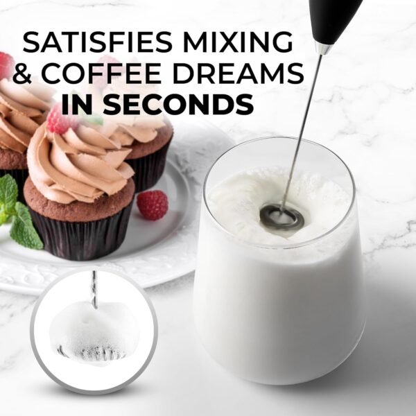 Zulay Kitchen Powerful Milk Frother Wand With 2 Duracell Batteries - Ultra Fast Handheld Drink Mixer - Electric Whisk Foam Maker for Coffee, Lattes, Cappuccino, Matcha, Hot Chocolate & Creamer - Black - Image 6