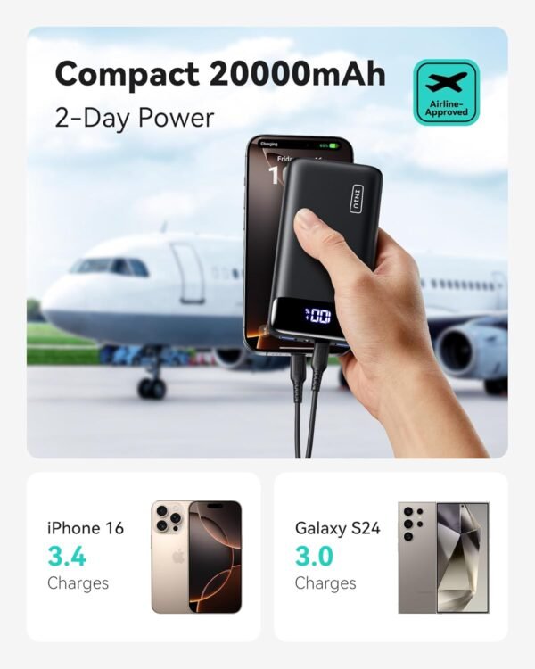 INIU Portable Charger, 22.5W 20000mAh USB C in & Out Power Bank Fast Charging, PD 3.0+QC 4.0 LED Display Phone Battery Pack Compatible with iPhone 16 15 14 13 Pro Samsung S23 Google iPad Tablet, etc - Image 7