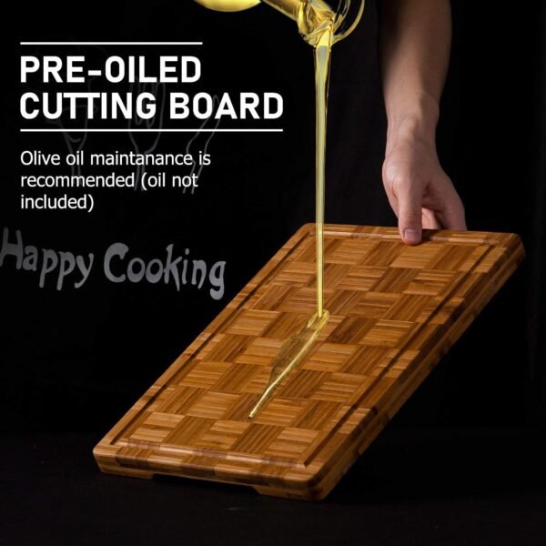 Extra Large Bamboo Cutting Boards, (Set of 3) Chopping Boards with Juice Groove Bamboo Wood Cutting Board Set Butcher Block for Kitchen, End Grain Serving Tray by Kikcoin - Image 2