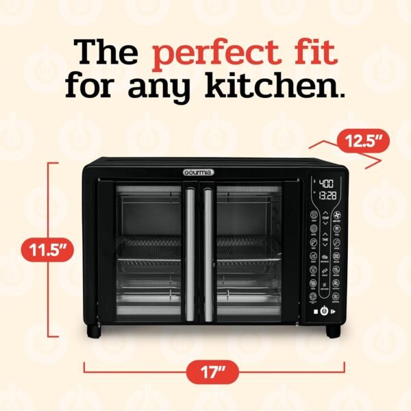 Gourmia Toaster Oven Air Fryer Combo 17 cooking presets 1700W french door digital air fryer oven 24L capacity accessories, convection rack, baking pan tray recipe book GTF7460,Large,Black - Image 5