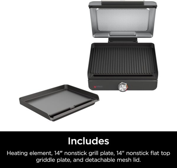 Ninja Griddle and Indoor Grill, 14’’, Electric Grill, For Steak, Burgers, Salmon, Veggies, and More, Pancake Griddle, Nonstick, Dishwasher Safe, 500F, Even Cooking, Silver, GR101 - Image 3