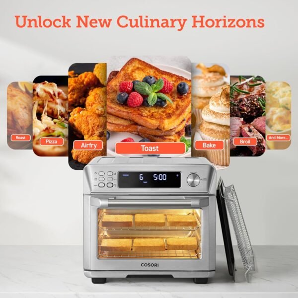 COSORI Smart 11-in-1 Air Fryer Toaster Oven Combo, Airfryer Convection Oven Countertop, Bake, Roast, Reheat, Broil, Dehydrate, 94 Recipes & 3 Accessories, 26QT, Silver, Stainless Steel - Image 4