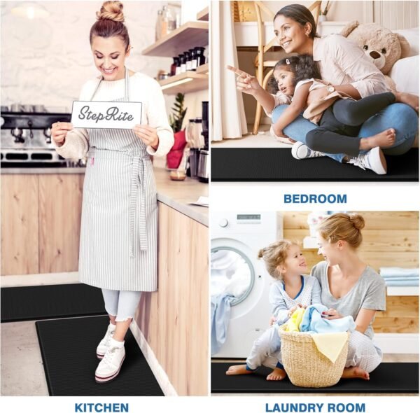 StepRite Kitchen Mats, 2PCS Kitchen Rugs, Cushioned Anti Fatigue Kitchen Mats for Floor, Non-Slip Standing Desk Mat, Waterproof Kitchen Rug Set for Kitchen, Floor, Office,17.3"×30"+17.3"×47",Black - Image 3