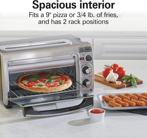 Hamilton Beach 2-in-1 Countertop Toaster Oven and Long Slot 2 Slice Toaster, 60 Minute Timer and Automatic Shut Off, Shade Selector, Stainless Steel (31156) - Image 2