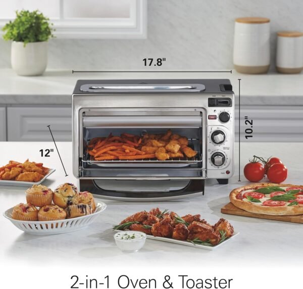 Hamilton Beach 2-in-1 Countertop Toaster Oven and Long Slot 2 Slice Toaster, 60 Minute Timer and Automatic Shut Off, Shade Selector, Stainless Steel (31156) - Image 3