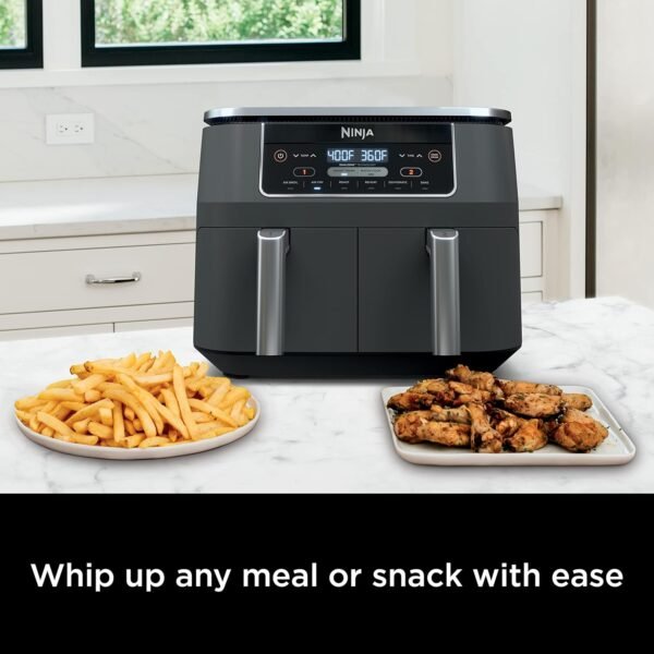 Ninja DZ201 Foodi 8 Quart 6-in-1 DualZone 2-Basket Air Fryer with 2 Independent Frying Baskets, Match Cook & Smart Finish to Roast, Broil, Dehydrate & More for Quick, Easy Meals, Grey - Image 11