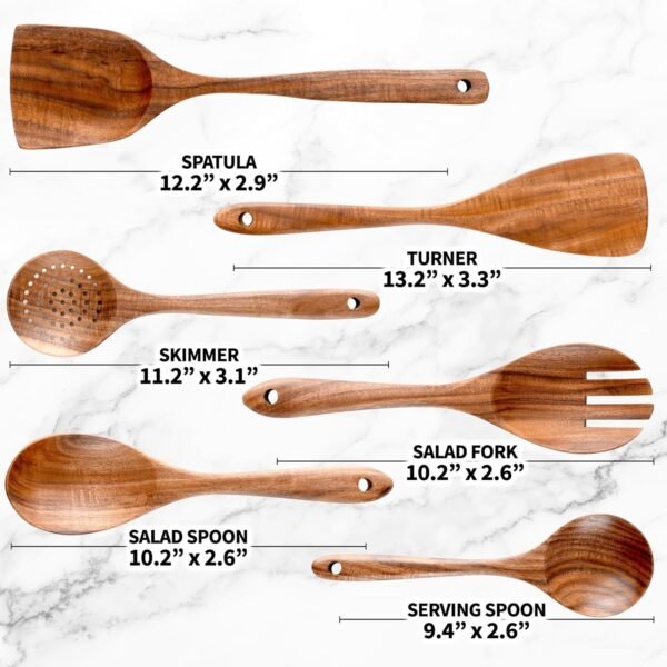 Zulay Kitchen 6-Piece Wooden Spoons for Cooking - Smooth Finish Teak Wooden Utensils for Cooking - Soft Comfort-Grip Wood Spoons for Cooking - Non-Stick Wooden Cooking Utensils - Wooden Spoon Sets - Image 5