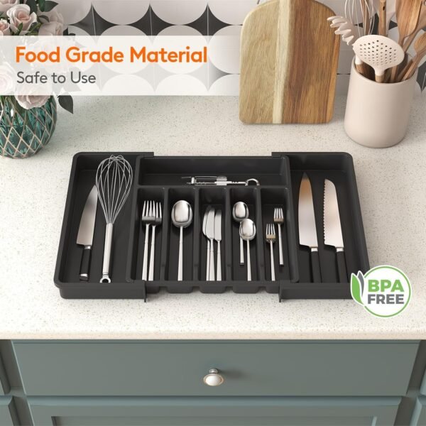 Lifewit Silverware Drawer Organizer, Expandable Utensil Tray for Kitchen, BPA Free Flatware and Cutlery Holder, Adjustable Plastic Storage for Spoons Forks Knives, Large, Black - Image 9