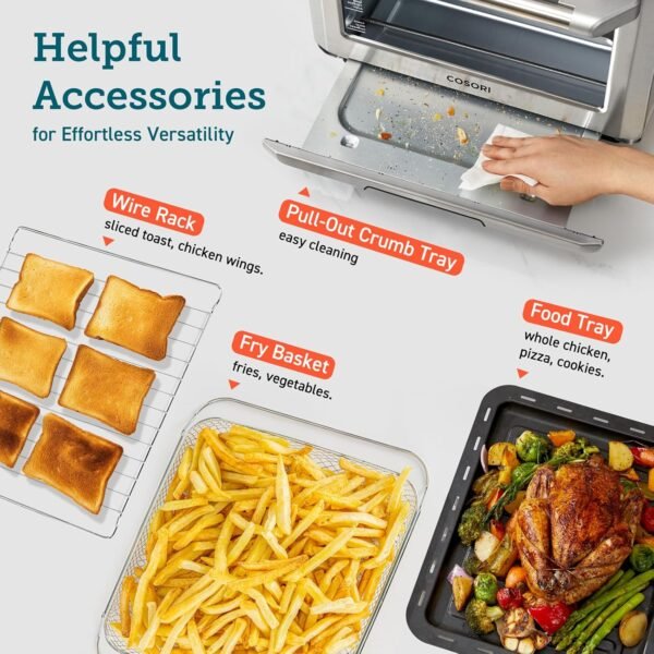 COSORI Smart 11-in-1 Air Fryer Toaster Oven Combo, Airfryer Convection Oven Countertop, Bake, Roast, Reheat, Broil, Dehydrate, 94 Recipes & 3 Accessories, 26QT, Silver, Stainless Steel - Image 7